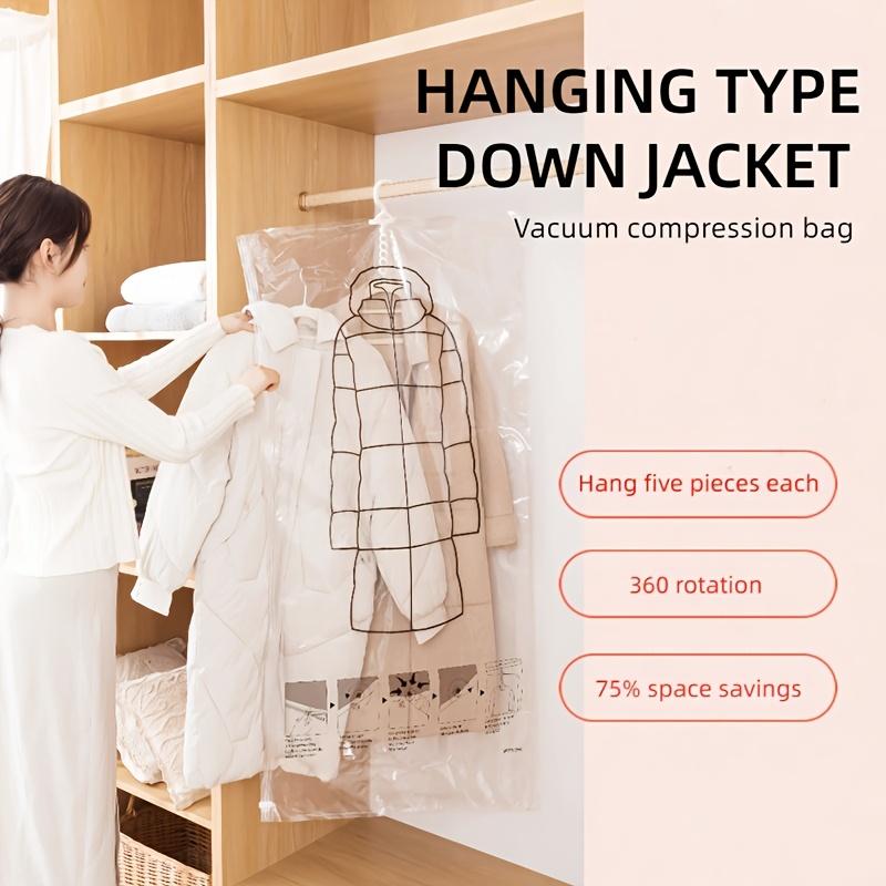 5 Hooks Extra Large Hanging Vacuum Compression Storage Bag Thickened Organizer Elongated Design No Power Required Clothing Protection And Space Saver
