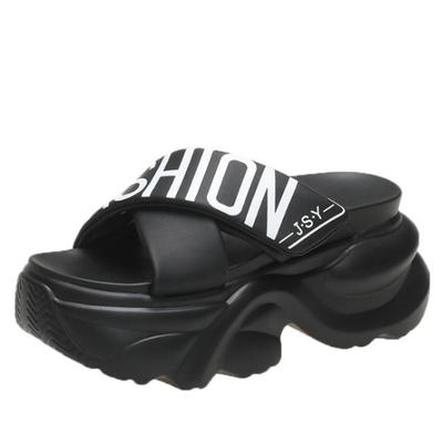 Mode Sommer Damen Hausschuhe Dicke Sohlen Zehentrenner Damen Keilabsätze Strandschuhe Frau Hohe Plateau-Hausschuhe Draußen Sandalen 8CM