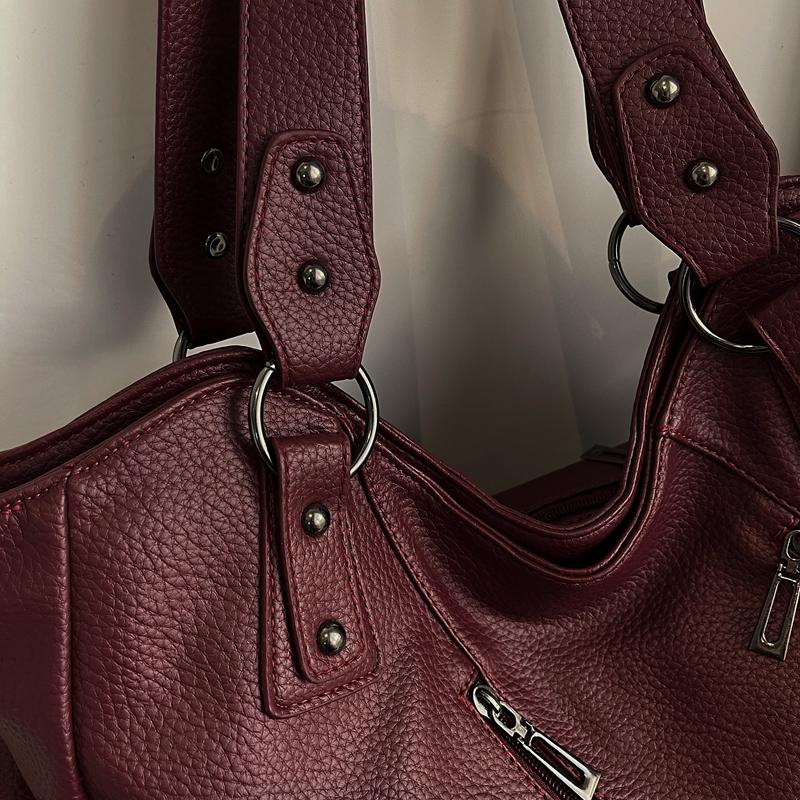 Faux Leather Tote Bag for Women Fashion Shoulder Handbag with Zipper Pockets and Adjustable Strap