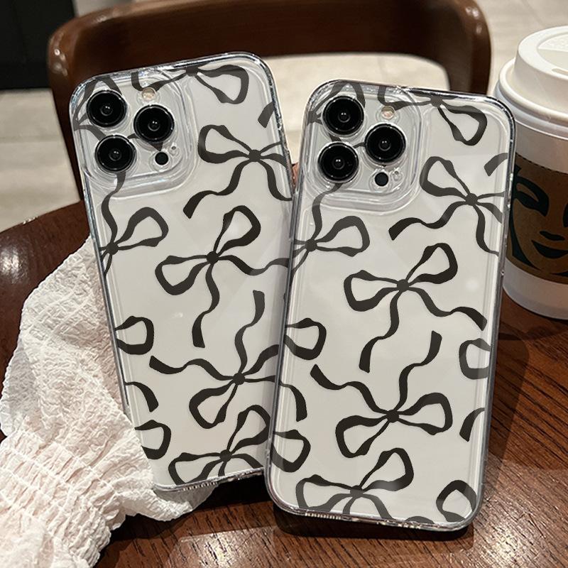 Independent station hot-selling iPhone17/16/15 mobile phone case transparent TPU soft case Apple 14 bow mobile phone case