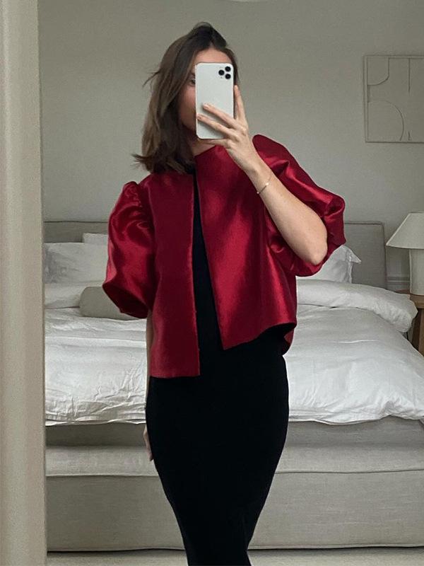 2025 Spring/Summer Satin Puff Sleeve Casual Top for Women