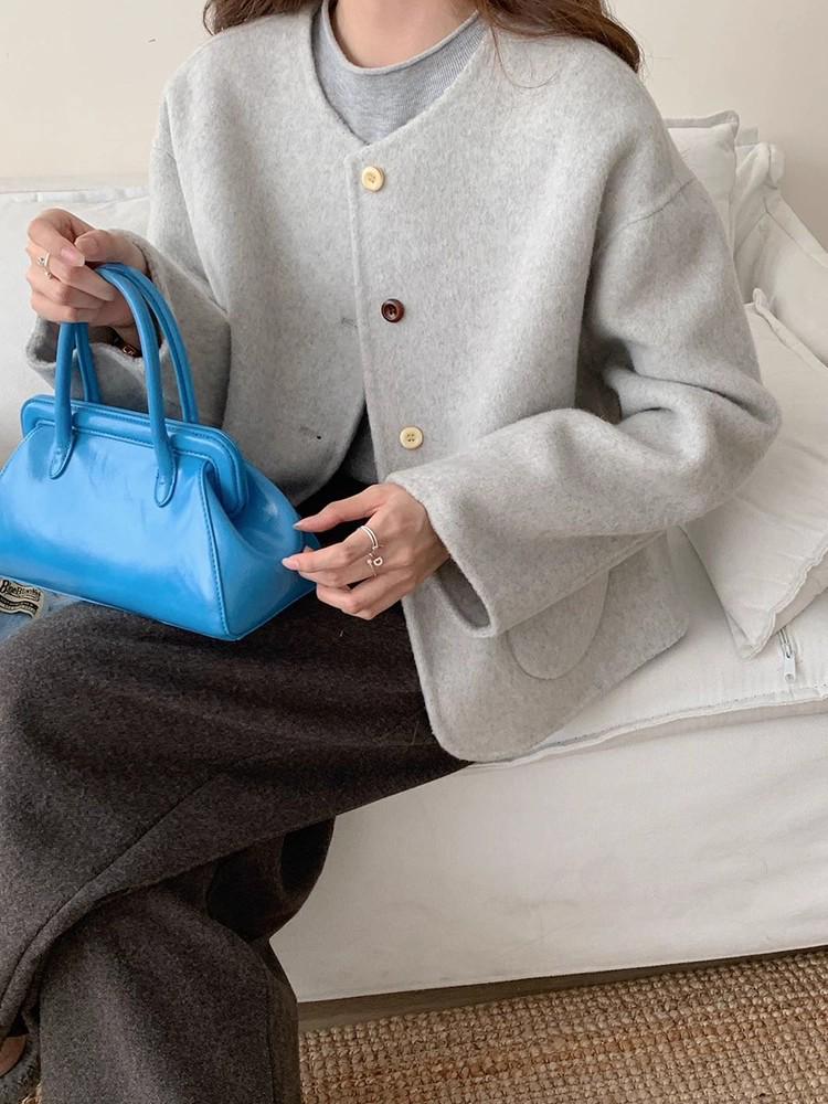 2026 A/W Blogger-Inspired Double-Sided Cashmere Coat: Women's Korean-Style Loose Woolen Jacket