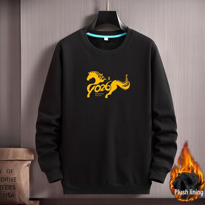 

Year of the Horse Plus Size Men s Red Hoodie - Velvet, Round Neck, Festive & Warm XL