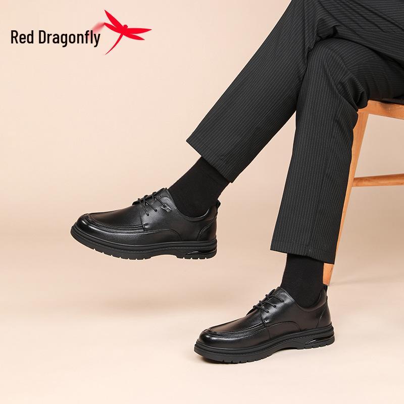 Red Dragonfly Men's High-End Leather Casual Shoes - Soft Sole Cowhide Dad Shoes for Spring & Autumn
