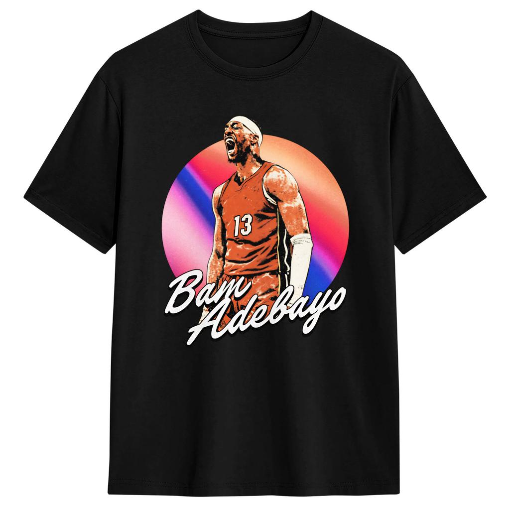 Bam Adebayo TShirt for Men Novelty Pure Cotton Tee Shirt Round Collar Short Sleeve T Shirts Birthday Present Tops