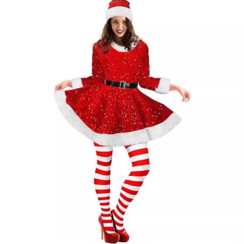 

Рождественское платье в полоску с поясом Леггинсы Комплект одежды Женские Бархатные полосатые леггинсы Женские XXL