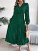 Dames Elegante Europese Stijl V-hals Kant Hoge Taille Lange Mouwen Geplooide Maxi Jurk