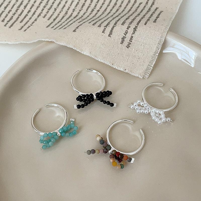 Design Sense Natural Stone Pearl Bow Open Ring Female Sweet Exquisite Unique Elegant Versatile Ring Ring Ring