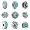 New Silver Plated Blue Diamond Alloy Large Hole Charm Beads For DIY Bracelet Necklace Jewelry Accessories Gifts