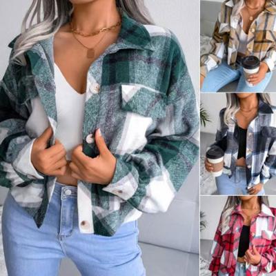 Fashion Women Thick Plaid Shirts Streetwear Overshirt Jacket Ladies Button Shirt Jacket Coat For Casual Chic Tops Warm