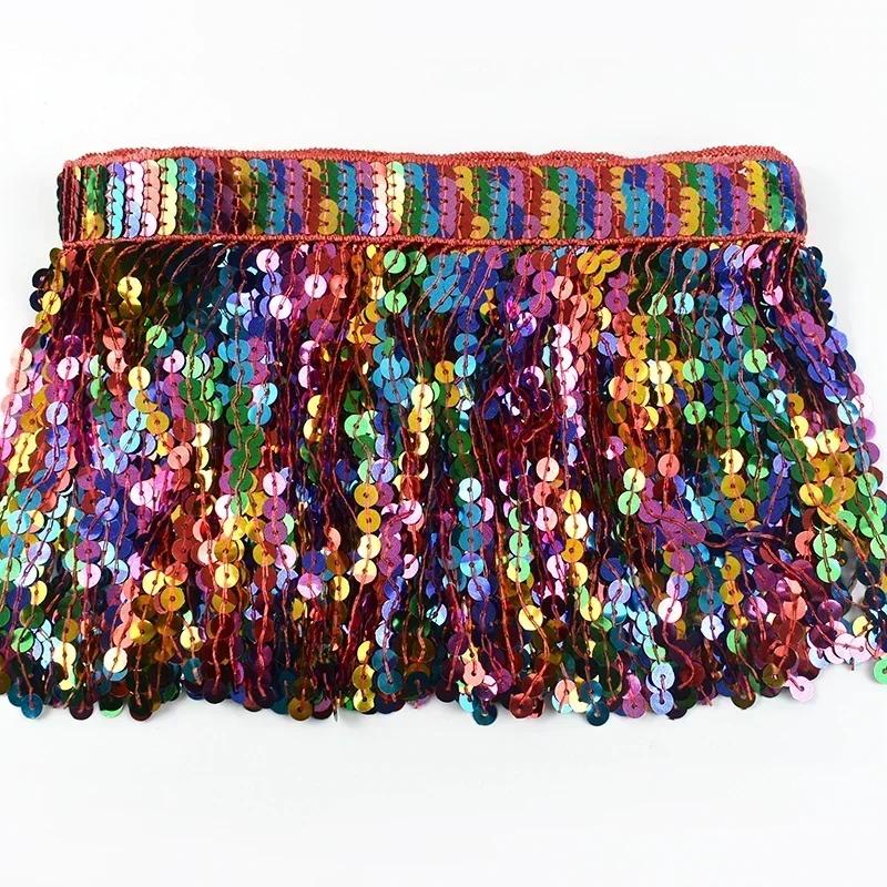 

2/5Yards Meetee 16cm Tassel Fringe Lace for Sewing Skirt Garment Curtain Ribbon Rainbow Sequin Trim DIY Craft Decor Accessories 2Yards красный