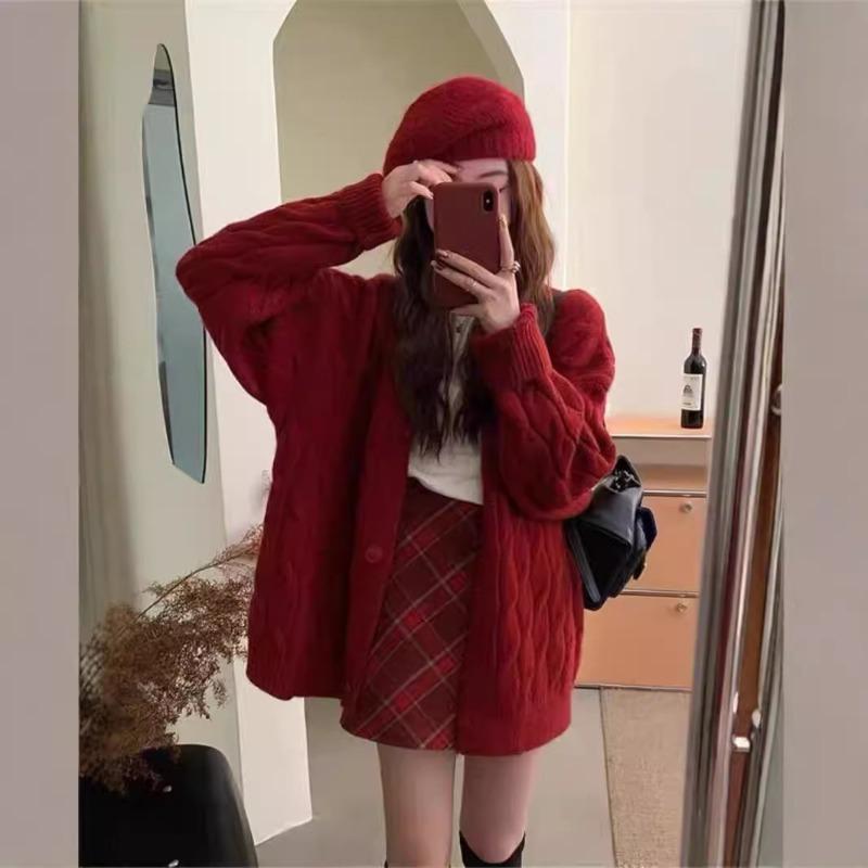 YYFS Women's Fashion Casual Fall Winter Solid Color Print Long Sleeve V-Neck Sweaters