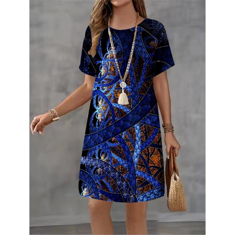 Women Dress Print Design Sense Pattern 2025 New Summer Elegant Women A-Line Dress Casual Short Sleeve Street Style Mini Dress