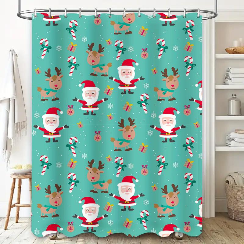 Tu Christmas Shower Curtain Festive Holiday Decor Waterproof Bathroom Set Merry Xmas Pattern Farmhouse Style Modern Design Holid