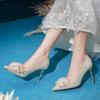 Fashion 2025 New Spring and Summer Wedding Shoes Two Wear Bridal Shoes Rhinestone Sequin Heels