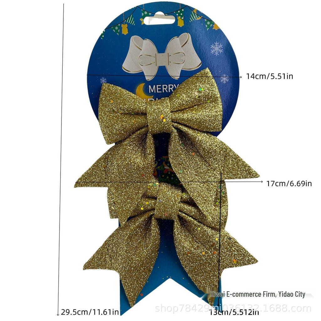 Gold Glitter Bow Sparkling Ornament for Christmas Tree & Window Decoration