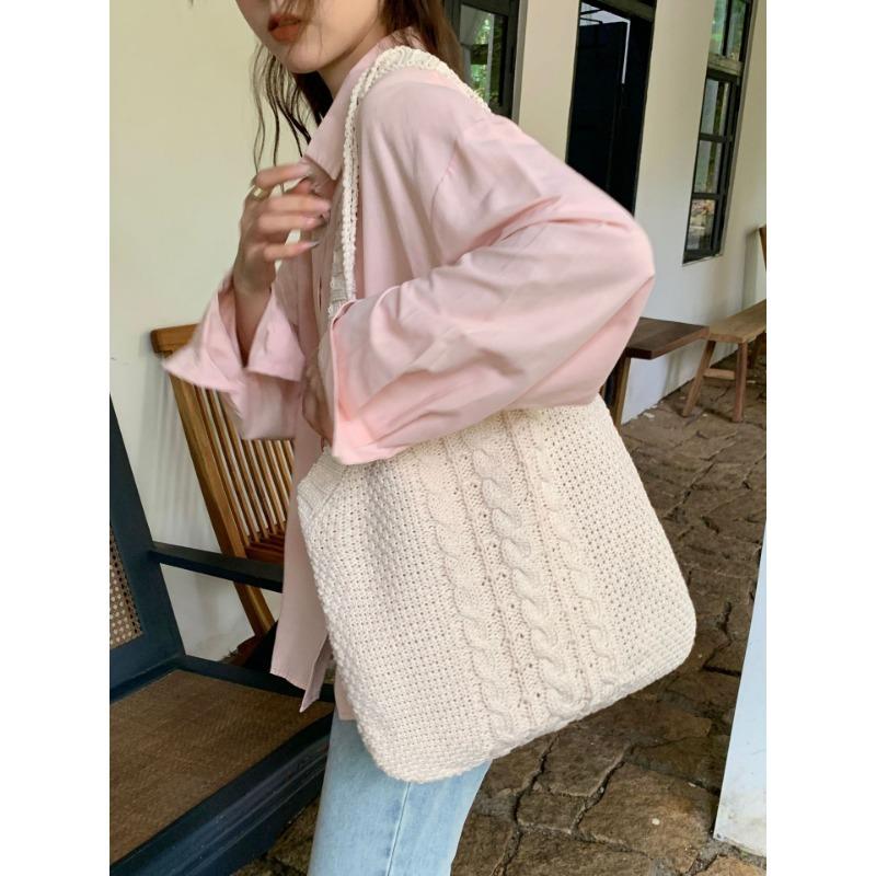 Literary Retro Knitting Bag Large Capacity Knitting Bag Twist Handbag Tote Bag Crossbody Bag Senior Ladies Bag