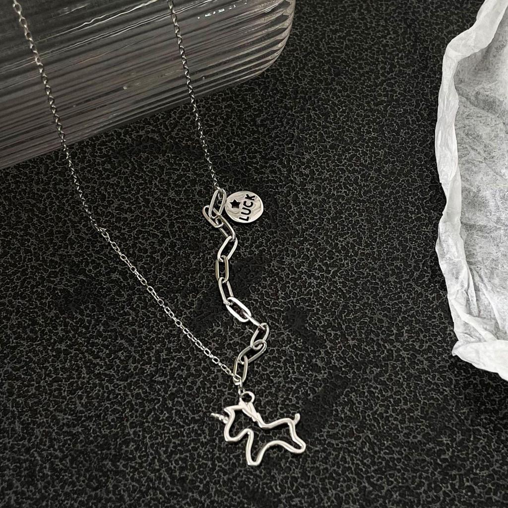 2022 Yinruitai S925 Sterling Silver Unicorn Necklace with Round Tag Letter Korean Clavicle Chain for Women