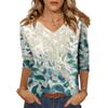 Women's Tops Three-quarter Sleeve Shirt V-neck Loose Casual Shirt Print T-shirt