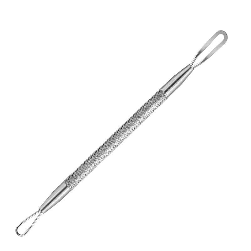 Stainless Steel Blackhead Remover Dual-Ended Acne Tool with Textured Head for Extracting Pimples and Comedones.