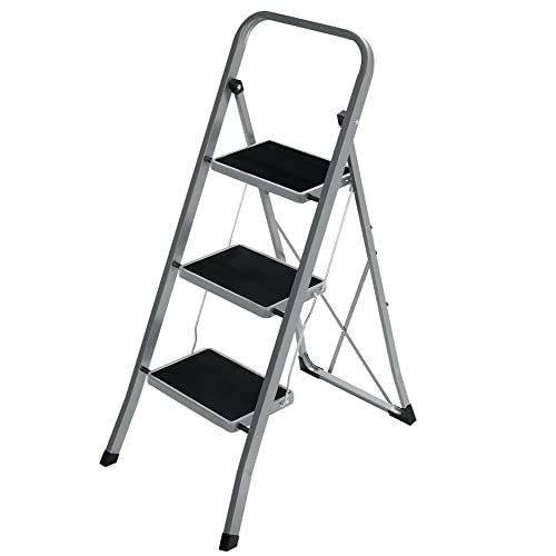 3-step Ladder, Folding Ladder, 20 Cm Wide Steps Covered with Anti-slip Rubber, Rubber Feet, Handrail, Max.. Load