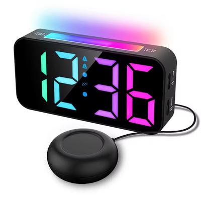 Digitaler Vibrationswecker Große Anzeige LED-Uhr mit farbigem LED-Nachtlicht Bettvibrator Schlummerwecker 12/24H