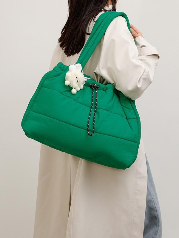 Spring Cotton Tote Bag With Stitching Elements And Internal Zip Pouch For Leisure Outings
