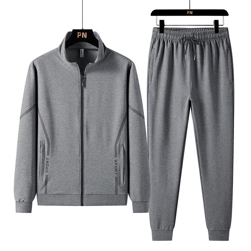 Men's Plus Size Cotton Sportswear Set: Stand Collar Jacket & Crew Neck Sweatshirt, Two or Three Piece Casual Set