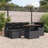 Set of 7 Pieces of Garden Sofa with Black Cushions Poly Rattan Acacia, 2-Seater Garden Sofa with Black Cushions 3349484
