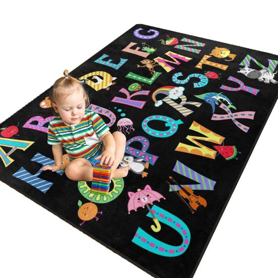 Yousheng Kids Playmat Rug 120x160cm Nursery Colorful Checkered Rug with Anti-Slip Backing Classroom Seating Area Carpet for Art Room Playroom