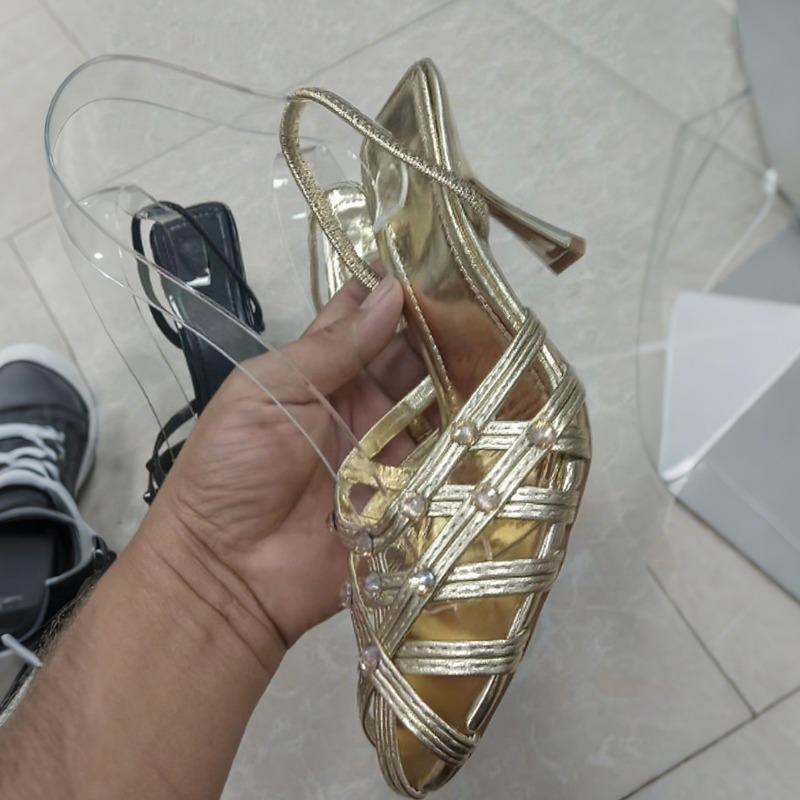 Mode Premium Gold Slingback High Heels mit funkelnden Strasssteinen Perfekt für Hochzeitsgast, Party Abend Cocktail Formelle Veranstaltungen