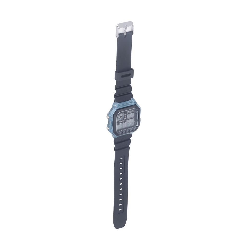 Electronic Sports Watch 12 24 Hours Waterproof Digital Wrist Watch with Luminous Alarm Timing Function Transparent Blue