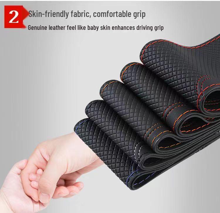 Hand-Stitched Genuine Leather 3D Embossed Universal Steering Wheel Cover - Wear-Resistant, Non-Slip, All-Season Microfiber.