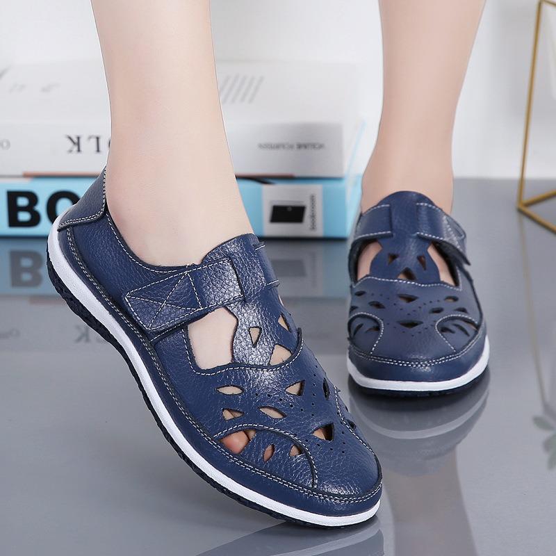 Summer Genuine Leather Retro Hollow Sandals for Women