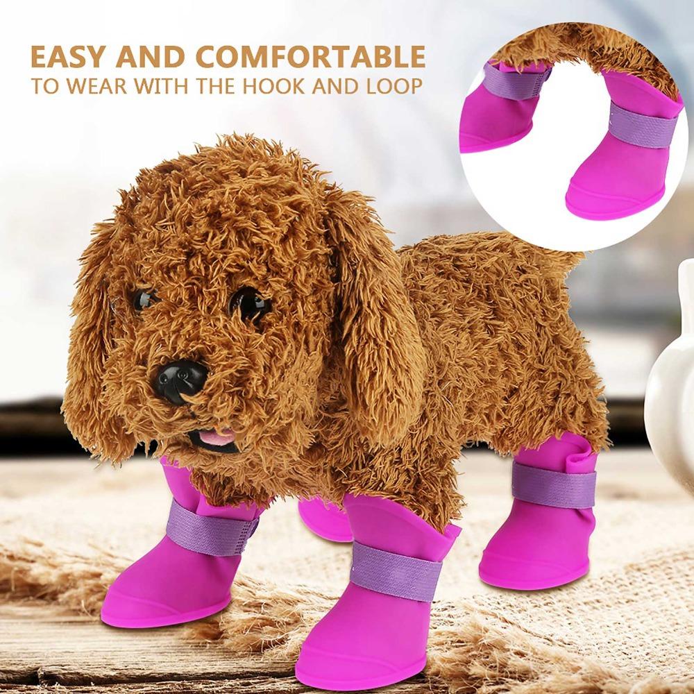 4pcs Flexible Pet Rain Boots Waterproof Waterproof Dog Boots Dog Rain Shoes Outdoor Travel