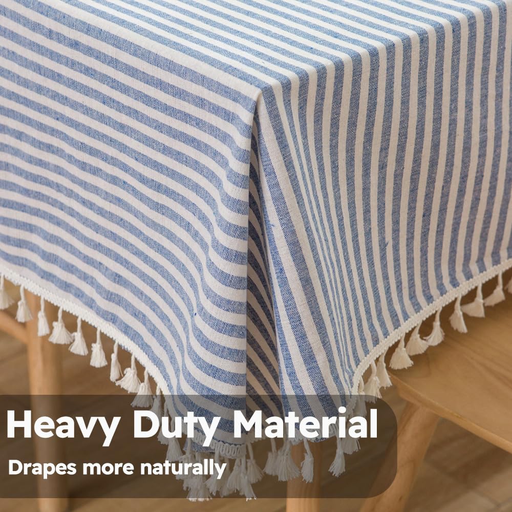 Cotton Linen Table Cloth Stripe Tassel Rectangle Tablecloth Dust-Proof Table Cover For Kitchen Dinning Tabletop Decoration