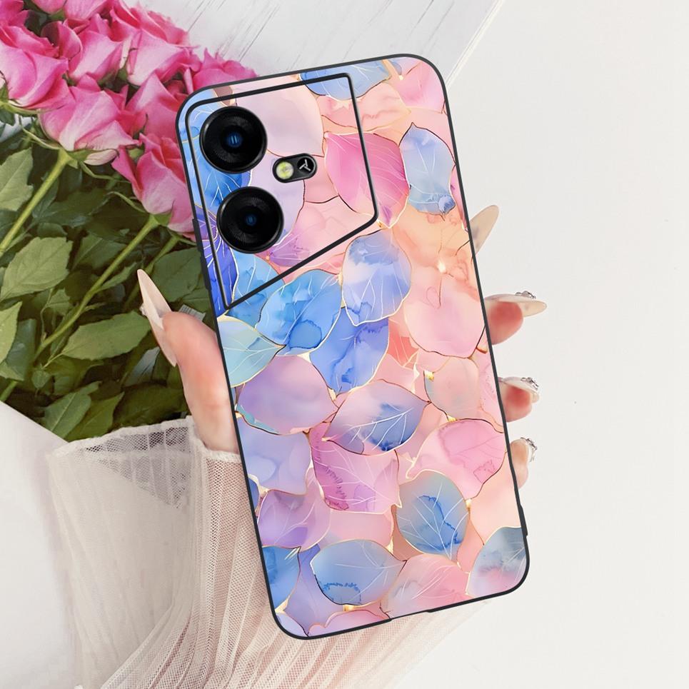 Luxus Blume Schmetterling Schleife Muster Hülle für Tecno Pova Neo Neo3 LE6 LH6n Rückseite Matt Weiches Silikon Handyhülle Stoßfest