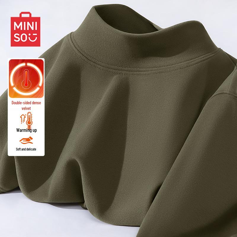 MINISO Men s Loose Fit Fleece-Lined Semi-High Collar Long-Sleeve T-Shirt 3XL