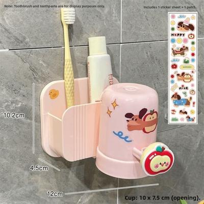 Wall Mounted Toothbrush Rack with Mouthwash Cup Punch Free Toothpaste Holder Multifunctional Bathroom Storage Rack