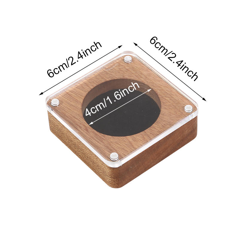 Boîte de présentation pour capsules de pièces en bois avec couvercle transparent Support de rangement compact pour pièces Étui de présentation pour dollar en argent