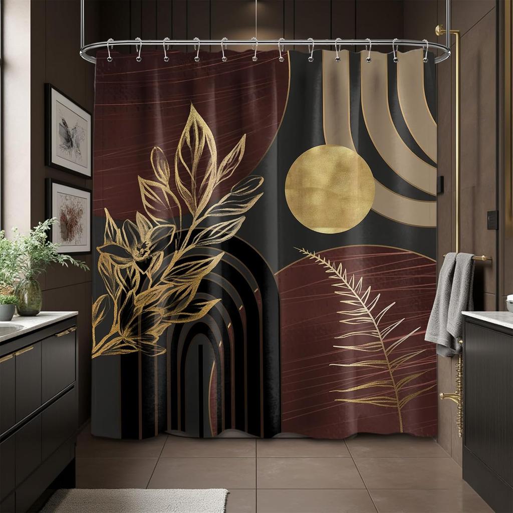 Mid-Century Moderní sprchový závěs Černobílý sprchový závěs do koupelny Dekorativní abstraktní sprchový závěs s háčky