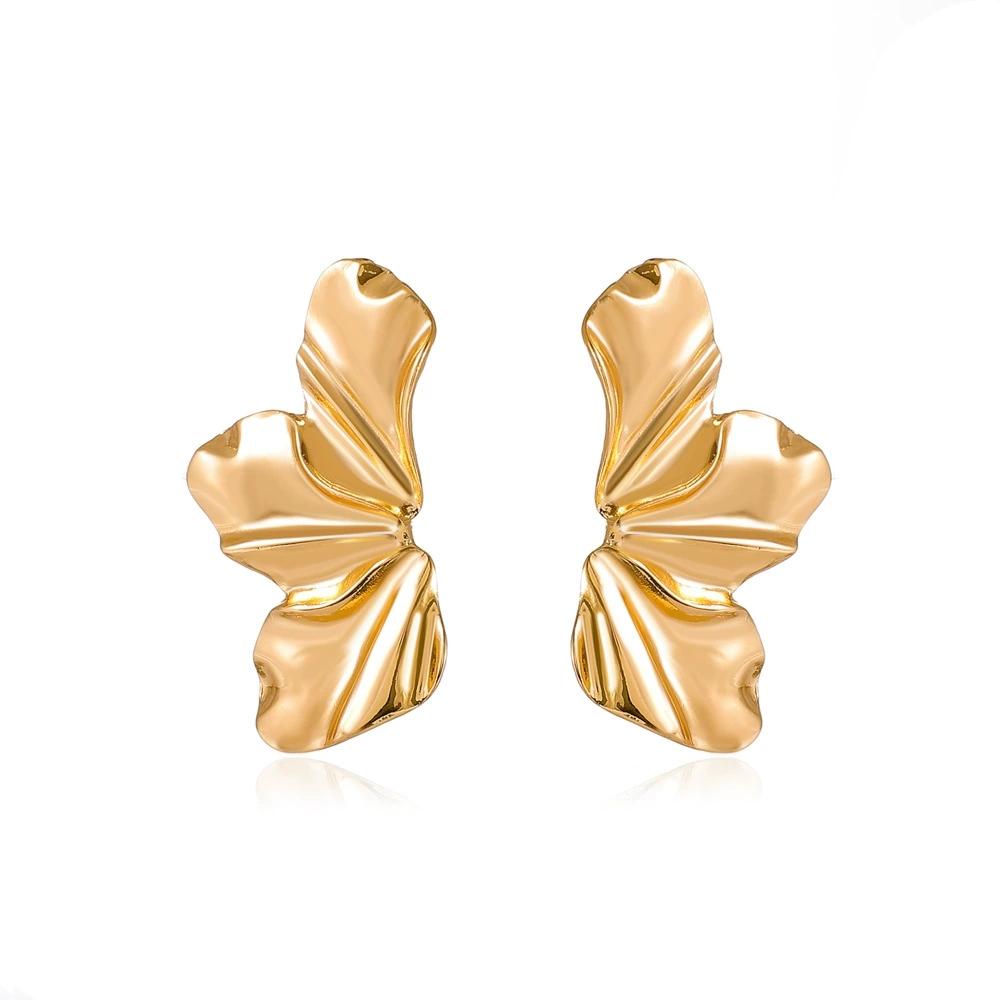 Gold Color Big Metal Chic Half Flower Stud Earrings Minimalist Irregular Petal for Women Post Earrings Silver Color Jewelry Gift