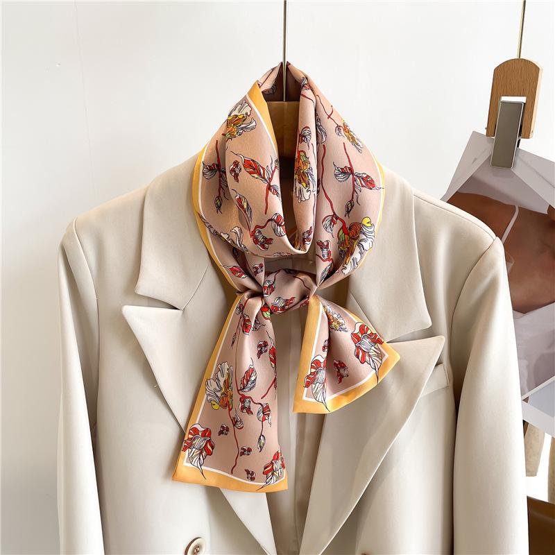 Two Sides 14X147cm Luxury Silk Scarf Women Neckerchief Hair Band Ribbon Headband Foulard Floral Bag Neck Ties Narrow Thin Strip