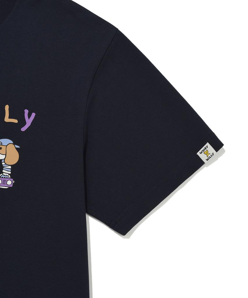 WACKY WILLY Kiki Friends Graphic Short Sleeve T-Shirt Navy