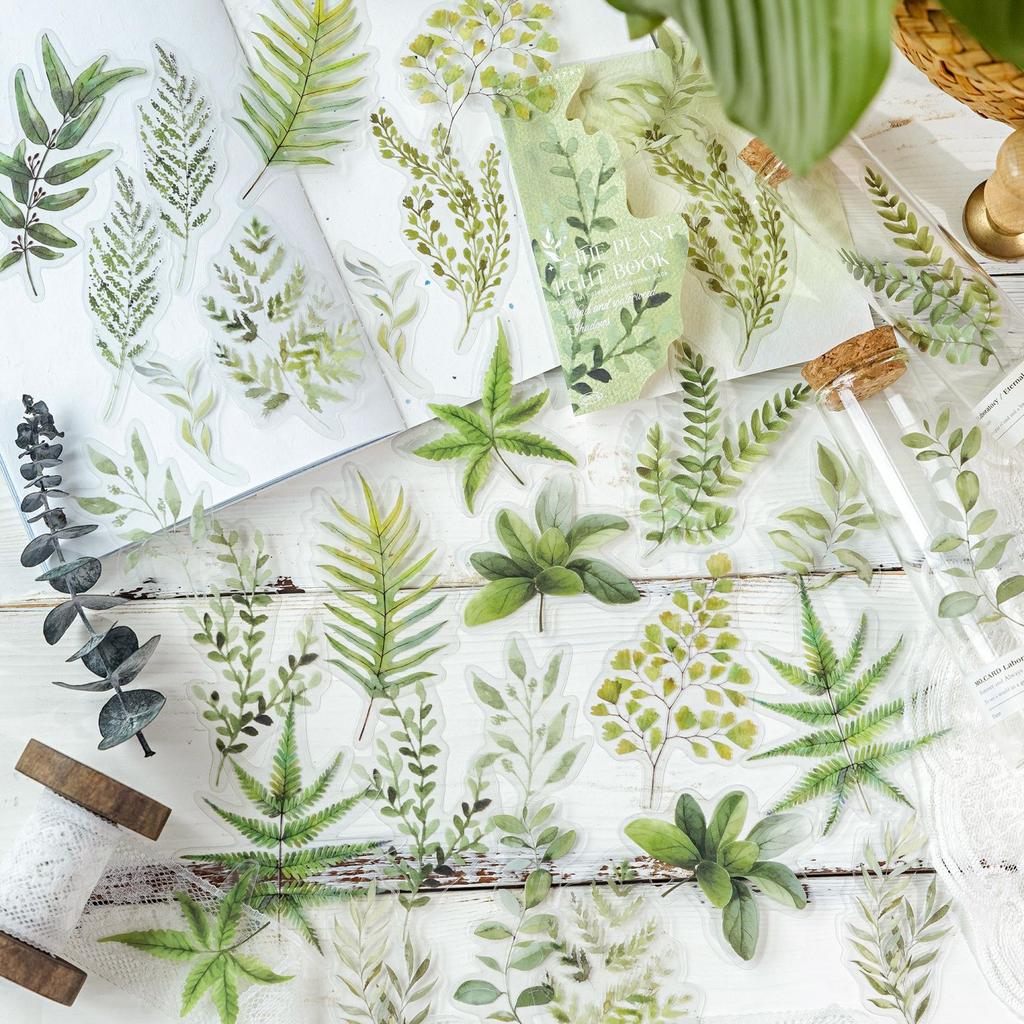 PET Nature Plant Stickers Pack - 30pcs Botanical Scrapbooking Decals for Journal Decor & Crafting (Waterproof)