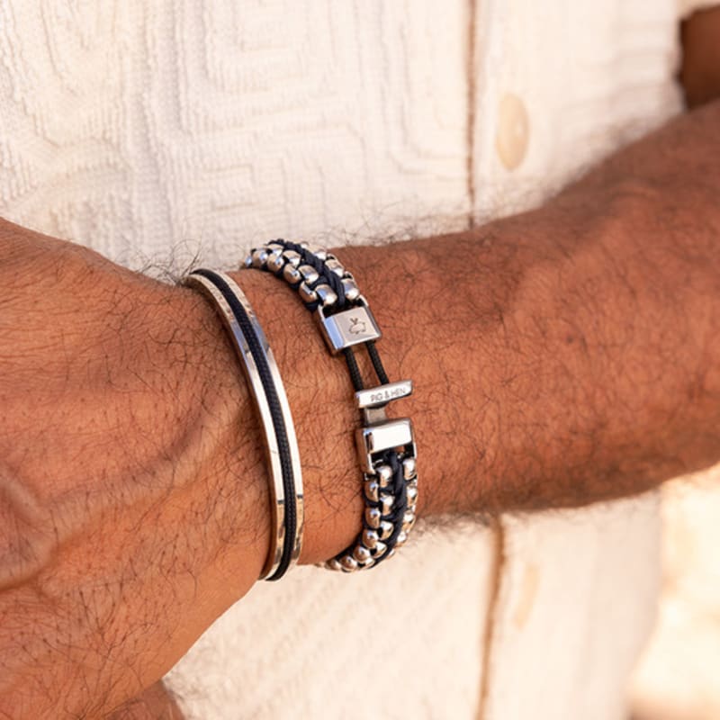 PIG & HEN Catena Venetian Double Bracelet - Navy X Silver