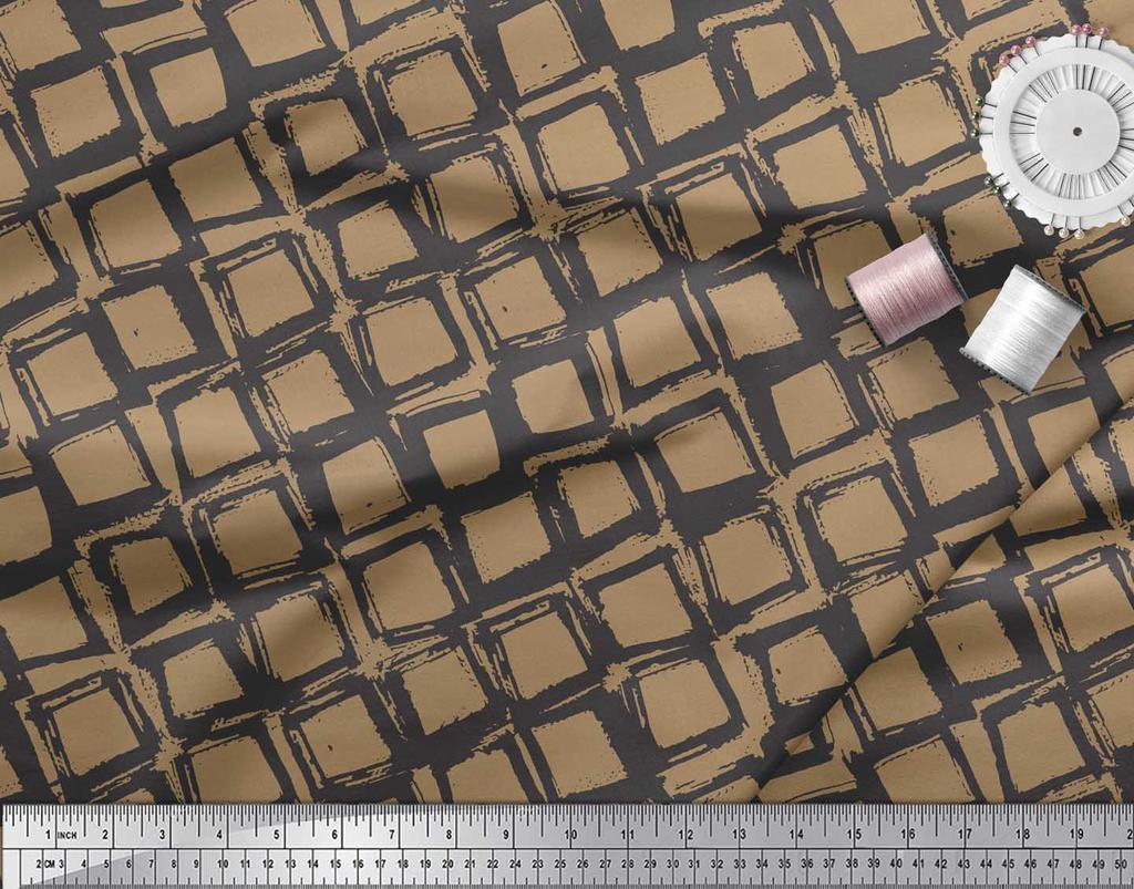 Soimoi Brauner Japan Crepe Satin Stoff Diamant Geometrisch Bedruckter Stoff 1 Meter 42 Zoll