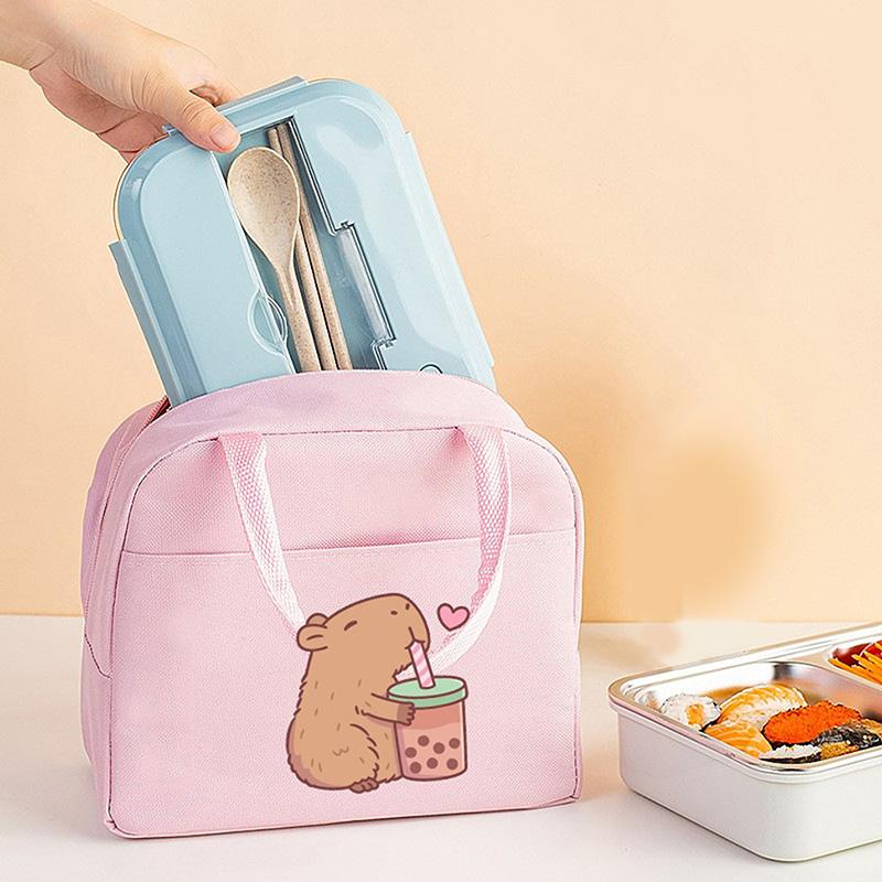 Cartoon Cute Capybara Print Insulated Lunch Bags  Portable Thermal Lunch Tote Bags Picnic Food Preservation Lunch Box Bag