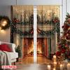 2 Stück 2D Flachdruck Frohe Weihnachten Beliebte Vorhänge Antiker Weihnachtskamin Vielseitiger Stoff Ohne Strom Feiertag