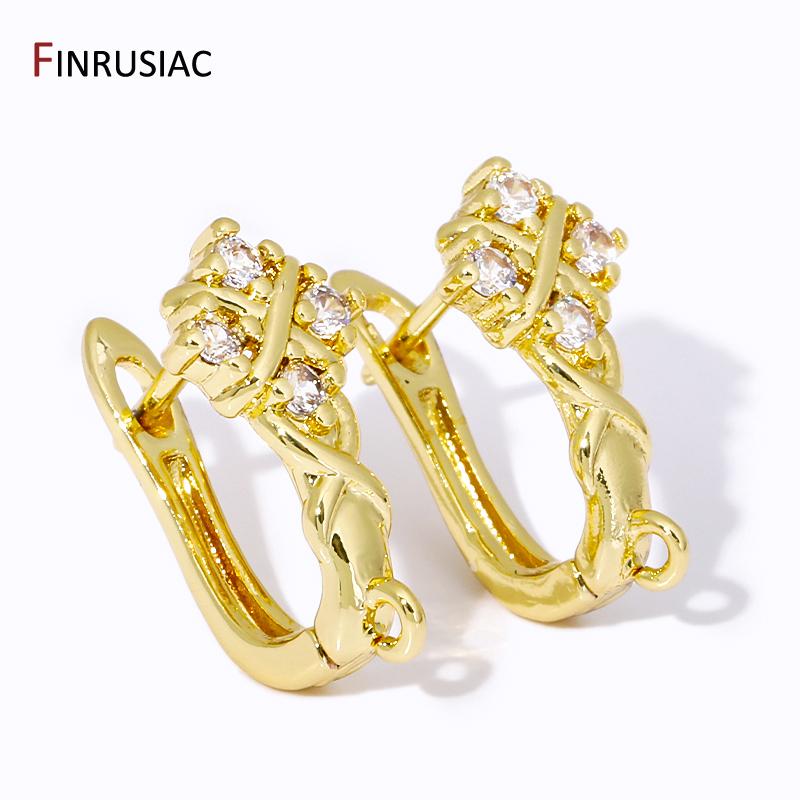 18K Gold Plated Brass Inlaid Zircon Earwires Fixtures,Hollow Shvenzy Earring Hooks Clasps For DIY Earring Making Findings
